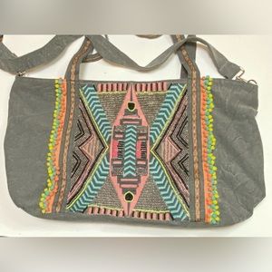 GARGOYLE EMBELLISHED GRAY HAND BEADED TOTE
